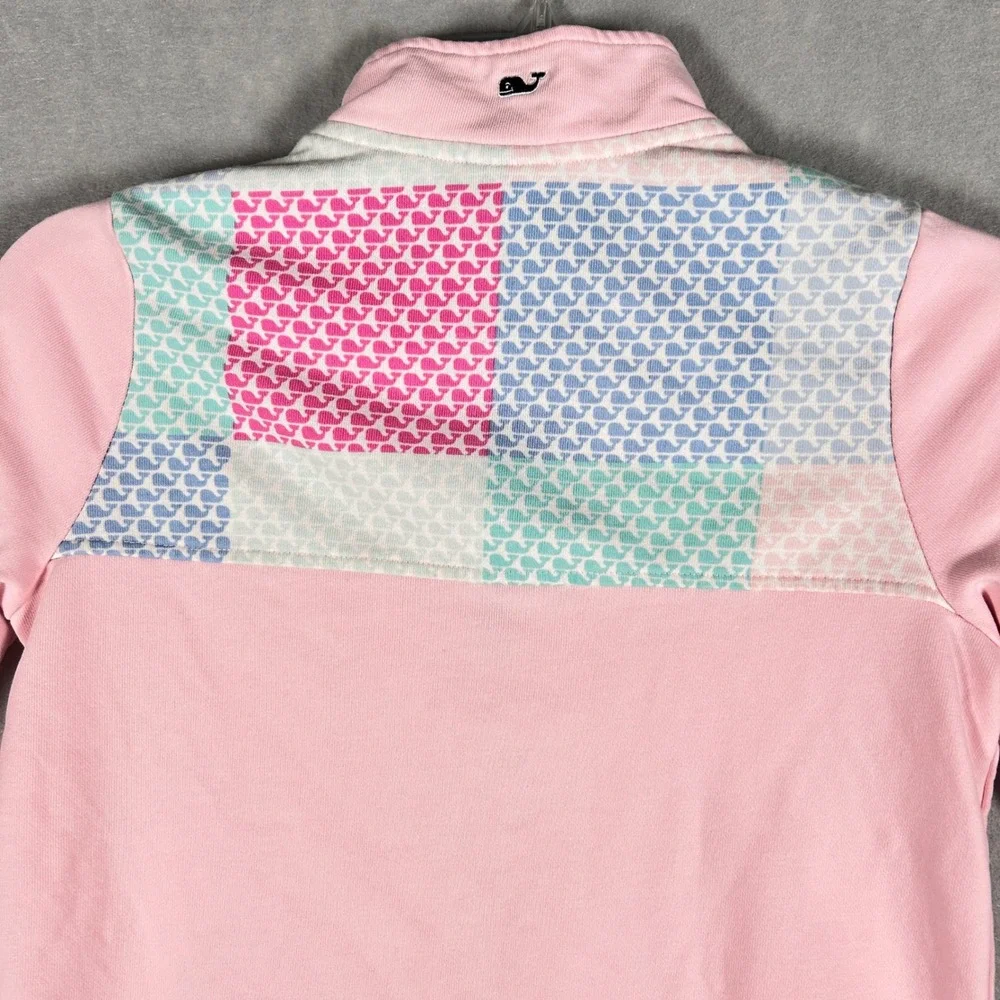 Vineyard Vines Pullover Girls L 10/12 Pink Patchwork Whale Print Quarter Zip Top